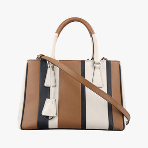 Pre-owned Prada Galleria Brown × Black × White Leather shoulderbag | stylenewstar