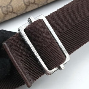 Secondhand Gucci GG Supreme Double Buckle Beige × Dark Brown PVC coated canvas 122373 shoulderbag | stylenewstar