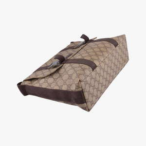 Secondhand Gucci GG Supreme Double Buckle Beige × Dark Brown PVC coated canvas 122373 shoulderbag | stylenewstar