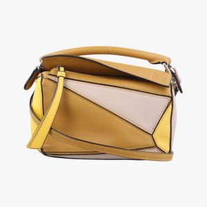 Pre-owned Loewe Puzzle mini Beige × Khaki × Yellow Leather shoulderbag | stylenewstar