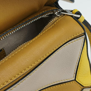 Pre-owned Loewe Puzzle mini Beige × Khaki × Yellow Leather shoulderbag | stylenewstar