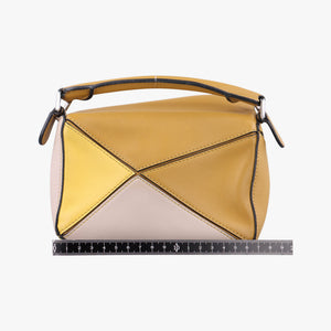 Pre-owned Loewe Puzzle mini Beige × Khaki × Yellow Leather shoulderbag | stylenewstar