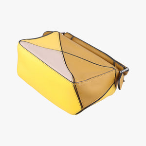 Pre-owned Loewe Puzzle mini Beige × Khaki × Yellow Leather shoulderbag | stylenewstar