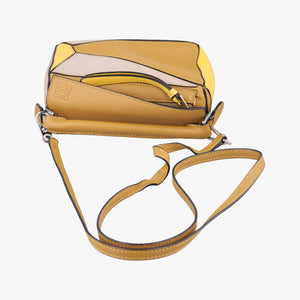 Pre-owned Loewe Puzzle mini Beige × Khaki × Yellow Leather shoulderbag | stylenewstar