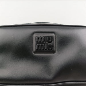 Pre-owned Miu Miu logo Black leather bum bag/waist bag | stylenewstar