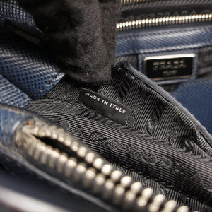 Vintage Prada Stripe Navy × Blue × Gray Saffiano Leather shoulderbag | stylenewstar
