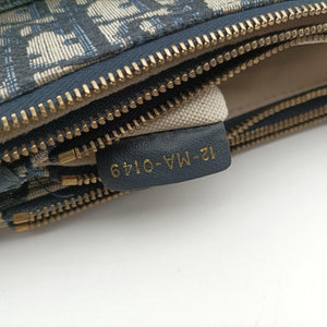 Pre-owned Christian Dior Saddle Navy Jacquard×Leather shoulderbag | stylenewstar