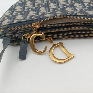 Pre-owned Christian Dior Saddle Navy Jacquard×Leather shoulderbag | stylenewstar