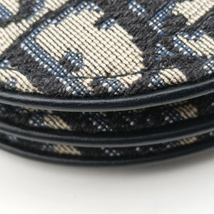 Pre-owned Christian Dior Saddle Navy Jacquard×Leather shoulderbag | stylenewstar