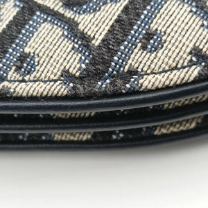 Pre-owned Christian Dior Saddle Navy Jacquard×Leather shoulderbag | stylenewstar