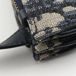 Pre-owned Christian Dior Saddle Navy Jacquard×Leather shoulderbag | stylenewstar