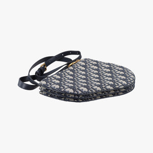 Pre-owned Christian Dior Saddle Navy Jacquard×Leather shoulderbag | stylenewstar