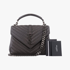 Pre-owned Yves Saint Laurent COLLEGE Grey Leather 487213 shoulderbag | stylenewstar