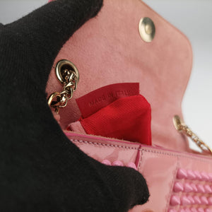 Pre-owned Christian Louboutin Sweet Charity Scarabe Spike Pink Patent shoulderbag | stylenewstar