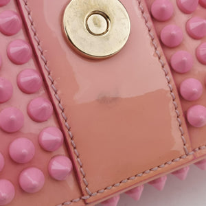 Pre-owned Christian Louboutin Sweet Charity Scarabe Spike Pink Patent shoulderbag | stylenewstar