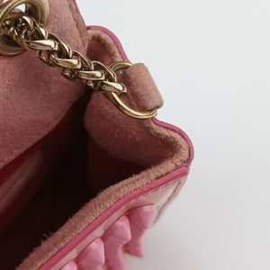Pre-owned Christian Louboutin Sweet Charity Scarabe Spike Pink Patent shoulderbag | stylenewstar