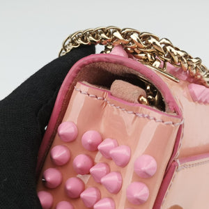 Pre-owned Christian Louboutin Sweet Charity Scarabe Spike Pink Patent shoulderbag | stylenewstar