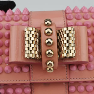 Pre-owned Christian Louboutin Sweet Charity Scarabe Spike Pink Patent shoulderbag | stylenewstar