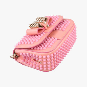 Pre-owned Christian Louboutin Sweet Charity Scarabe Spike Pink Patent shoulderbag | stylenewstar