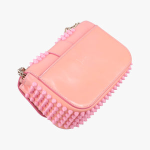 Pre-owned Christian Louboutin Sweet Charity Scarabe Spike Pink Patent shoulderbag | stylenewstar