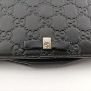 Pre-owned Gucci Guccissima Signature Bowy Black Leather 431408 shoulderbag | stylenewstar
