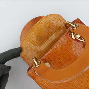 Pre-owned Christian Dior Lady Dior Mini Bag Yellow patent handbag | stylenewstar