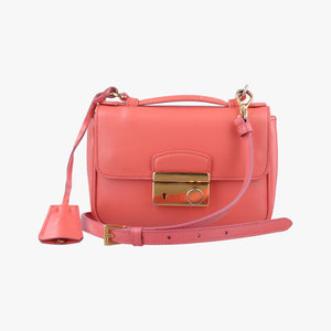 Pre-owned Prada lock Fuoco Sound Top Handle Pink orange SAFFIANO Leather BT0963 shoulderbag | stylenewstar