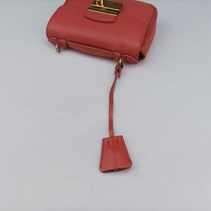 Pre-owned Prada lock Fuoco Sound Top Handle Pink orange SAFFIANO Leather BT0963 shoulderbag | stylenewstar