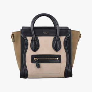 Pre-owned Celine Luggage Mini Shopper Beige×Black×brown Suede × leather handbag | stylenewstar