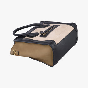 Pre-owned Celine Luggage Mini Shopper Beige×Black×brown Suede × leather handbag | stylenewstar