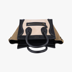 Pre-owned Celine Luggage Mini Shopper Beige×Black×brown Suede × leather handbag | stylenewstar