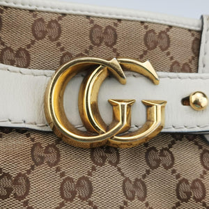 Pre-owned Gucci GG Running White×Brown canvas×leather 247183 handbag | stylenewstar