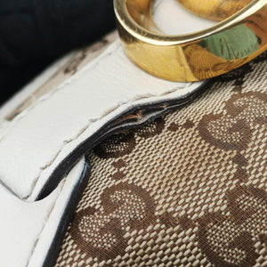 Pre-owned Gucci GG Running White×Brown canvas×leather 247183 handbag | stylenewstar