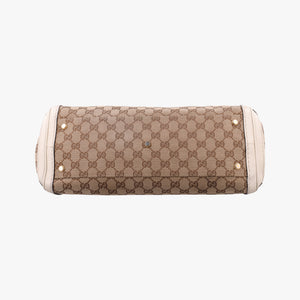 Pre-owned Gucci GG Running White×Brown canvas×leather 247183 handbag | stylenewstar