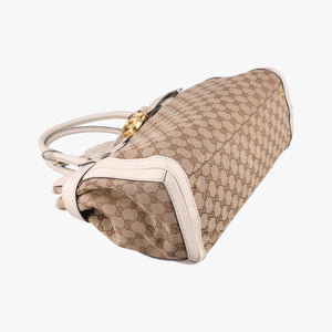 Pre-owned Gucci GG Running White×Brown canvas×leather 247183 handbag | stylenewstar