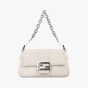 Pre-owned Fendi Baguette White PVC coated canvas 8BR180 shoulderbag | stylenewstar