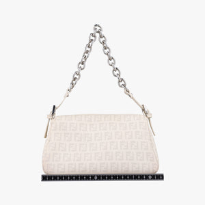 Pre-owned Fendi Baguette White PVC coated canvas 8BR180 shoulderbag | stylenewstar