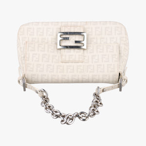 Pre-owned Fendi Baguette White PVC coated canvas 8BR180 shoulderbag | stylenewstar