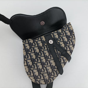 Pre-owned Christian Dior Saddle Gray×Navy×Black Jacquard×Leather bum bag/waist bag | stylenewstar