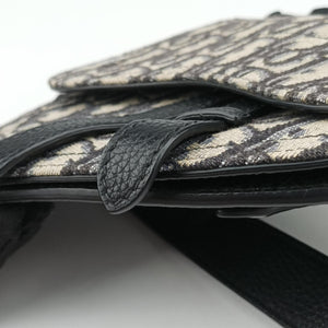 Pre-owned Christian Dior Saddle Gray×Navy×Black Jacquard×Leather bum bag/waist bag | stylenewstar