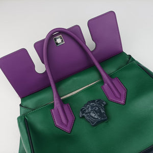 Vintage VERSACE Palazzo Empire Green×Navy×Purple Leather handbag | stylenewstar