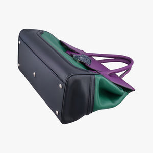 Vintage VERSACE Palazzo Empire Green×Navy×Purple Leather handbag | stylenewstar