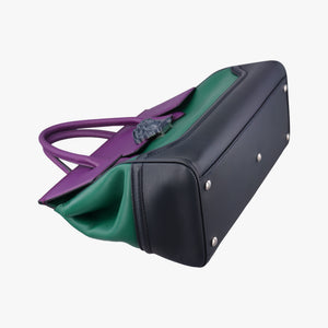 Vintage VERSACE Palazzo Empire Green×Navy×Purple Leather handbag | stylenewstar