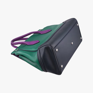 Vintage VERSACE Palazzo Empire Green×Navy×Purple Leather handbag | stylenewstar