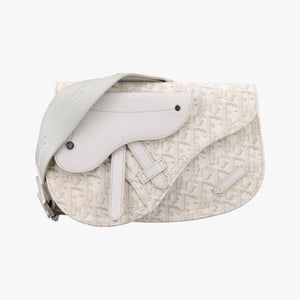 Pre-owned Christian Dior Saddle White Jacquard × Leather shoulderbag | stylenewstar
