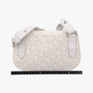 Pre-owned Christian Dior Saddle White Jacquard × Leather shoulderbag | stylenewstar