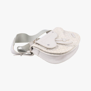 Pre-owned Christian Dior Saddle White Jacquard × Leather shoulderbag | stylenewstar