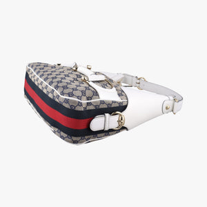 Vintage Gucci Heritage Horsebit Hobo White×Navy x beige canvas×leather 247604 shoulderbag | stylenewstar