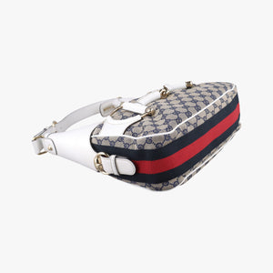 Vintage Gucci Heritage Horsebit Hobo White×Navy x beige canvas×leather 247604 shoulderbag | stylenewstar