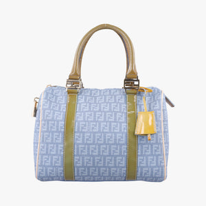 Pre-owned Fendi Zucchino Glitter Logo Blue PVC coated canvas 8BL068 handbag | stylenewstar